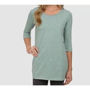 Toad & Co Women's size Medium Blue Gray Stripe 3/4 Sleeve Pullover Top